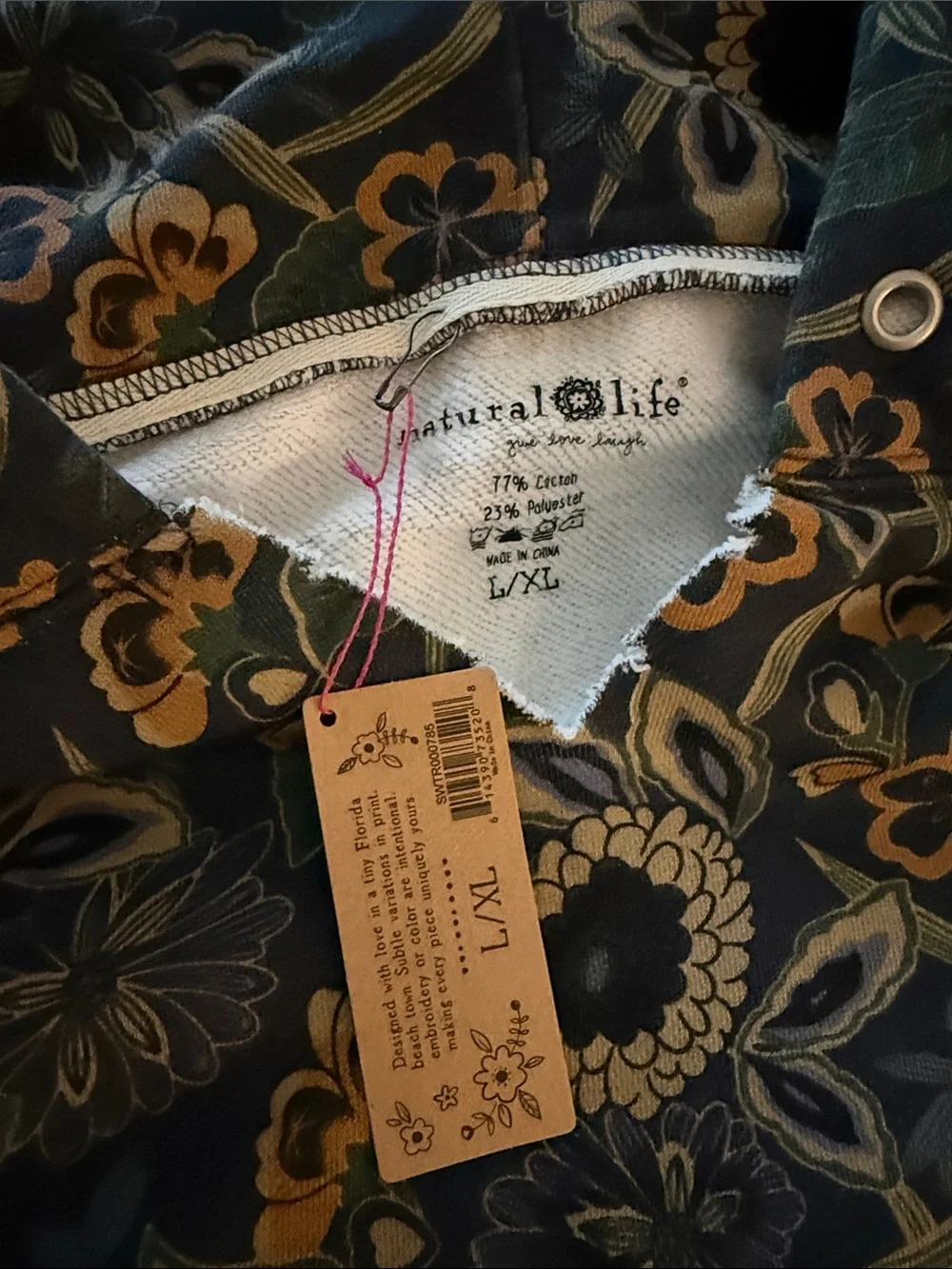 NATURAL LIFE Navy Floral Crewneck with Rust Trim - Picture 2 of 2